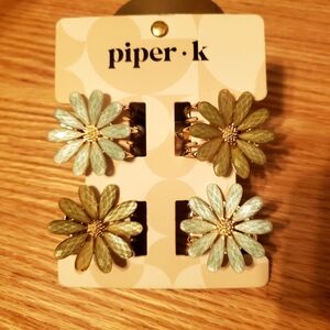 piper•k Green Floral Hair Clips - Set of 4